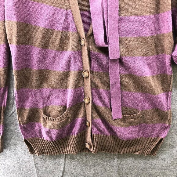 Gap Relaxed Cardigan Womens L Purple Brown Striped V-Neck Button Front Alpaca - Picture 4 of 9